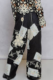 Solid Lace Patch Detail Woven Pants: OLIVE STRIPE / L