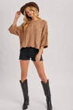 OVERSIZED BELL SLEEVE CABLE KNIT SWEATER: CREAM / M/L