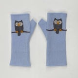 Fingerless Cashmere Gloves-Owl: Olive / One Size Fits Most
