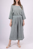 Mid-Length Linen Pants 20570: Black