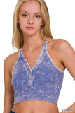 Washed Seamless rib snap button crop tank: MOCHA-160832 / S/M