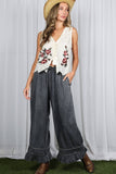 Flared Ruffle Hem Washed Chambray Crop Denim Pants VP83186: Washed Denim / M