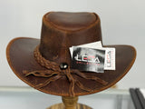 Gunner| Reddish Brown  Leather  Western Outback Cowboy Hat : Medium