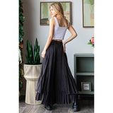 WASHED WIDE LEG RUFFLED HEM PANTS: BLACK / S-M-L-XL(2-2-2-2)