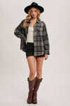 BUTTON DOWN PLAID SHACKET: GREY COMBO / L