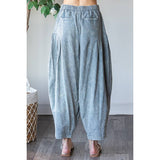 WASHED PLEAT DETAIL COTTON LINEN PANTS: SLATE / S-M-L-XL(2-2-2-2)