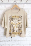 FREE SPIRIT BUTTERFLY GRAPHIC LONG CROP TOP: STONE