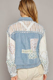 Oversize long sleeve crochet patchworks denim jacket: M / LIGHT DENIM