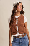 Colored Denim Tie-Front Vest LVT018: Mocha / M