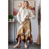 WASHED TIERED SMOCKED WAIST FLARE HEM SKIRT: SAGE / S-M-L-XL(2-2-2-2)