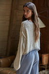 W1919 | Knit Sweater Pullover Top With Contrast Hems Detail: Ivory Grey / L