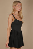 ND31725-Pleated Skirt Activewear Dress W/ Under Shorts: BLACK / S-M-L/2-2-2