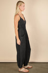 NP70837-Mineral Washed Cotton Gauze Casual Jumpsuit: SAGE / S-M-L/2-2-2