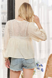 CET3887 - SOLID LONG SLEEVES TOP WITH EYELET: Beige / S-M-L(2-2-2)