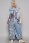 Floral print patchwork twill joger pants: DENIM / S