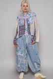Floral print patchwork twill joger pants: DENIM / M