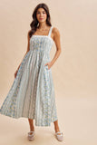 COTTON FLORAL SLEEVELESS MAXI DRESS: CORAL ROSE / S