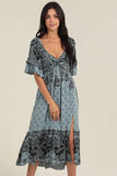 C4H39-A970 MAXI FLARE SLEEVE TIERED DRESS WITH SLIT: M