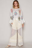 V-neck colorful flower print light weight sweater SALE: IVORY / S