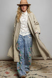 Crafted Solid Long Sleeve Long Cotton Coat Jacket: TAUPE / ML