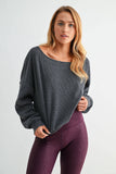 Raw Edge Waffle Knit Boatneck Pullover: DARK PLUM / S:M:L (2:2:2)
