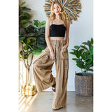 WASHED 3D POCKET SLOUCHY WIDE LEG PANTS: SLATE / S-M-L(2-2-2)