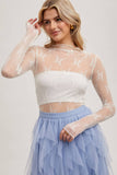 FLORAL EMBROIDERY LACE MESH LAYERING TOP: HAZELNUT / S