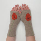 Fingerless Cashmere Gloves-Mum: Aqua on Olive / One Size Fits Most