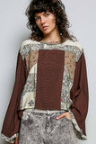 Long sleeve double gauze printed woven contrast top: CREAM / S