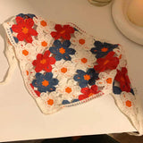 French Retro Hand-knitted Sweet Crochet Headscarf: Red_Flower / M
