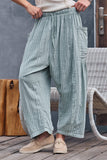 Striped Cotton Drawstring Harem Pants: TAUPE / S-M-L:2-2-2