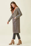 60266 Mixed Plaid Long Coat: Taupe Mix / M