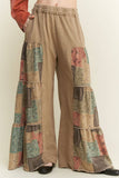 Mineral Washed Boho Patch Tiered wide pants HP6619: Vintage Olive / S-M-L / 2-2-2