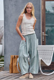 Striped Cotton Drawstring Harem Pants: SAGE / S-M-L:2-2-2
