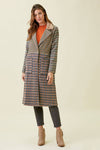 60266 Mixed Plaid Long Coat: Taupe Mix / M