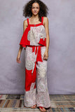Solid lace patch detail woven pants: HONEY GOLD / M