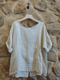 REF 83773  100% LINEN   SIDE TIE BLOUSE: Marrón