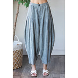 WASHED PLEAT DETAIL COTTON LINEN PANTS: SLATE / S-M-L-XL(2-2-2-2)