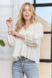 CET3887 - SOLID LONG SLEEVES TOP WITH EYELET: Beige / S-M-L(2-2-2)