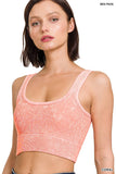 "...._ Square neck Washed Seamless Rib Bralette w/ Removab: ASH OLIVE-153482 / S/M
