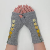 Fingerless Cashmere Gloves-Lupine: Teal on Gold / One Size Fits Most
