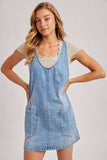 DENIM WASHED OVERALL POCKET DRESS: LT.WASH / M