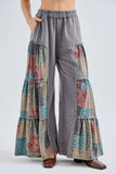 Mineral Washed Boho Patch Tiered wide pants HP6619: Vintage Olive / S-M-L / 2-2-2