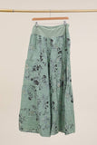 Floral print trousers in 100% Linen REF. 30526: Duck Green