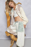 Floral print patchwork twill joger pants: DENIM / S