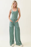 Mineral Washed Boho waist band wideleg cropped pants HP5900 : Ashed Black / S-M-L / 2-2-2