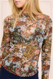 JCT7700-Semi Sheer Crew Neck Long Sleeve Mesh Layering Top: Hazelnut / L