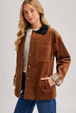 CORDUROY BUTTON DOWN BARN COAT INNER PLAID: CAMEL / M