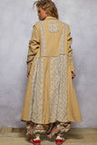 Long sleeve double gauze floral patch woven long jacket: LATTE / S