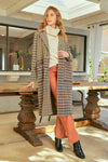 60266 Mixed Plaid Long Coat: Taupe Mix / M